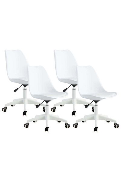 Taimi Pack of 4 Modern Desk Chair, Adjustable 360 °Swivel Armless Swivel Computer Chair With Wheels White