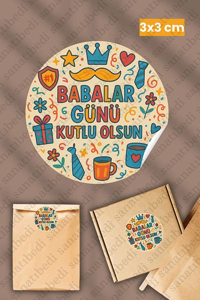 sanatıbedi 50 Pieces Father's Day Themed Sticker - Shipping Packaging Packaging Gift Tag 3X3 cm