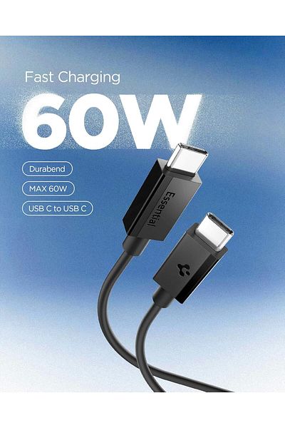 Spigen Spigen Essential USB-C to USB-C Cable [2 Meter] 6.6 Feet Fast Charging 60W 10,000+ Bends – Black