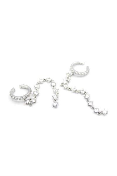 Royaleks 2 Pieces of Stoned Cartilage Earrings - Silver