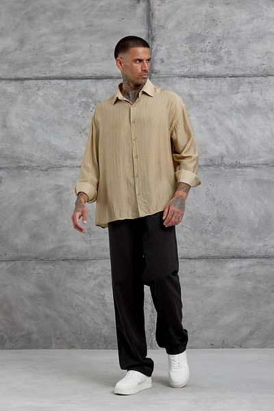 NOMARC Πουκάμισο Oversize Μπεζ Σιδήρου Φράουλα Μοντέλο
