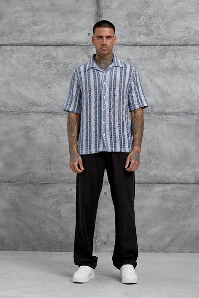 NOMARC Μπλε εκρού πλεκτό πουκάμισο oversize
