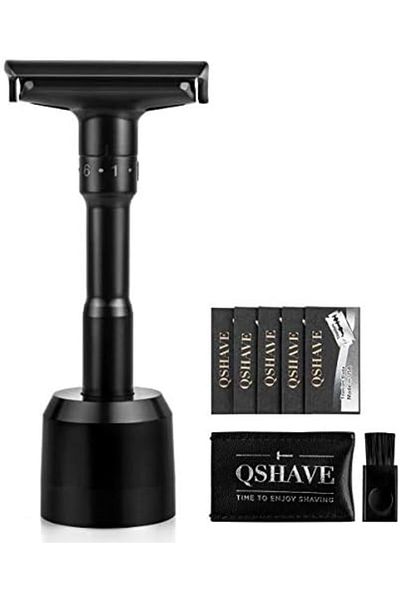 QSHAVE Adjustable Double Edge Safety Shaving Razor Deluxe Set (Razor with Stand)