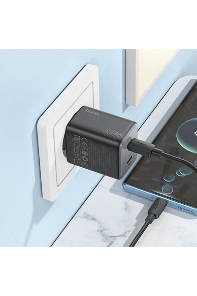 REDz Accessories Set adaptor HOCO N42 și cablu Type-C, pentru iPhone 15/16 și Android, putere 45W, negru