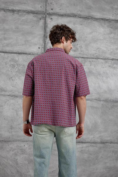 NOMARC Μπλε καρό κοντομάνικο πουκάμισο oversize