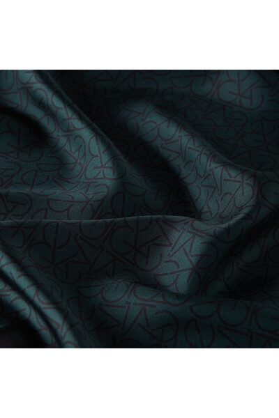 ipekevi Typo Monogram Pine Green Tivil Silk Scarf / 01119