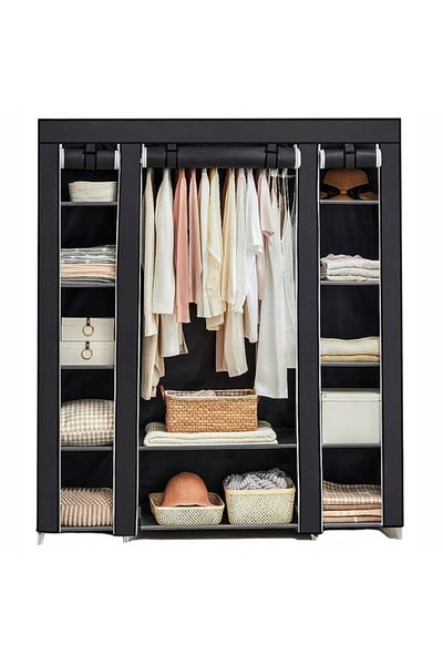 Cady One Foldable Fabric Wardrobe and Luggage Organizer with Hanging Rods and Clothes Rack