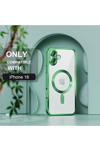 REDz Accessories Carcasă pentru iPhone 16, Luxe Armor, Magsafe, protecție cameră, silicon, transparentă, verde