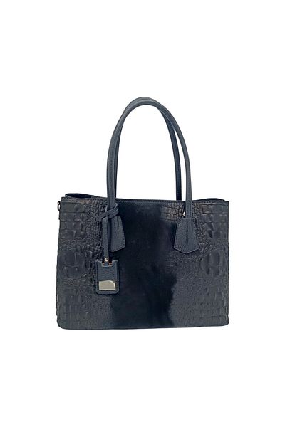 EVoStyle EVoStyle GO82 Women's Bag, Mix of Genuine Leather and Suede, Black Color, 34 x 24.5 x 15 cm