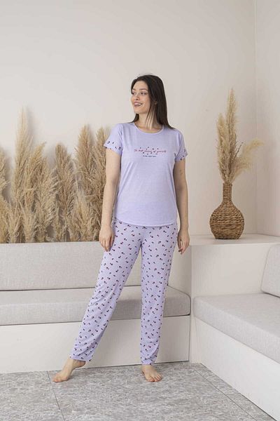 Lio20 Women's Floral Patterned Viscose Short Sleeve Pajama Set-Lilac