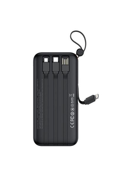 REDz Accessories Xo-pr278 Battery With 4 Integrated Cables, Powerbank 10,000mah, 3 Integrated Ports, Led, Black