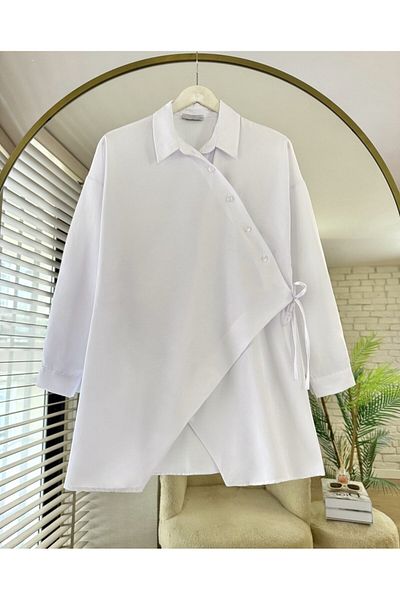 ensade Modern Cut Woven Poplin Oversize Women's Shirt
