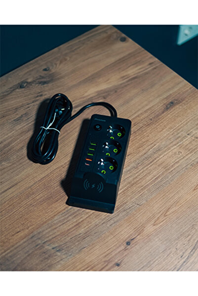 Premio 3 Lü Temassız Hızlı Şarj 4 Usb' Li 1 Typ-c Girişli Grup Priz Siyah Renk