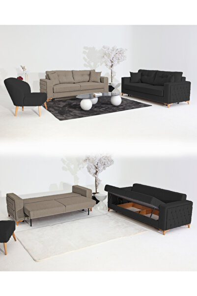 Velura Home & Living Nola Koltuk Takımı 3+3+1 & Bazalı Yataklı Koltuk & Kanep...