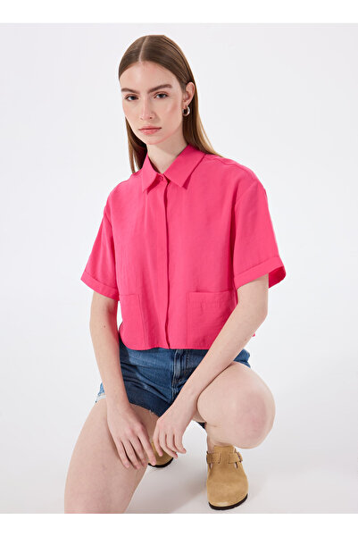 Mustang Normal Gömlek Yaka Düz Pembe Kadın Gömlek M5SL-GML1297