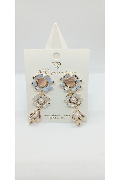 ndjewelry زهرة زرقاء الشكل استرخى القرط