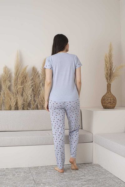 Lio20 Women's Floral Patterned Viscose Short Sleeve Pajama Set-Gray