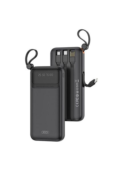 REDz Accessories Xo-pr278 Battery With 4 Integrated Cables, Powerbank 10,000mah, 3 Integrated Ports, Led, Black