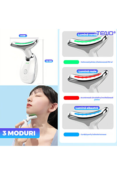 Teno Dispozitiv Facial pentru Elinimarea Ridurilor Teno®, ingrijirea gatului, masaj, alb