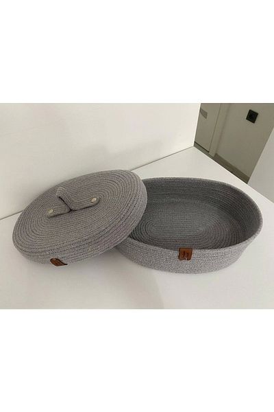 Sevdam Sepet Gray Decorative Basket, Cotton Basket, Cotton Rope, Cord Rope