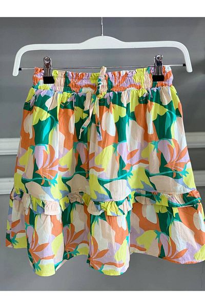 HÇ Hülya Çelik KİDSWEAR 2018 Girl's Flower Patterned 100% Cotton Skirt