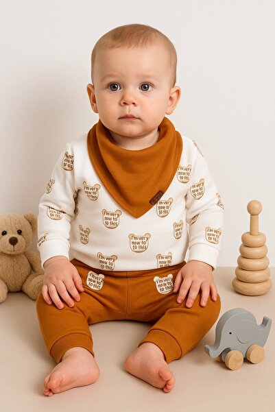 Babydonat Fularlı Baby Desenli 3'lü Erkek Bebek Takım