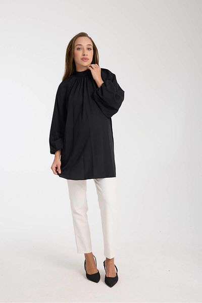 Işşıl Işşil 50850-Balloon Sleeve Owersize Maternity Crep Blouse-Tunic