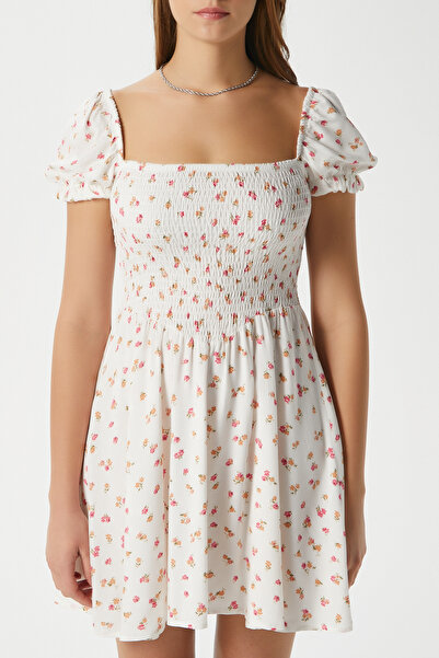 Ritnice Women's Ava Ecru Pink Floral Gipeli Viscose Dress 17870