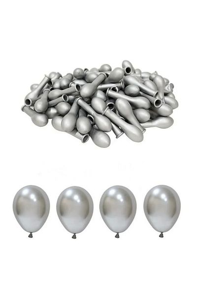 Deniz Party Store 5 Inch Tiny Chrome Balloon 12.5 Cm Diameter 10 Pieces Silver Color