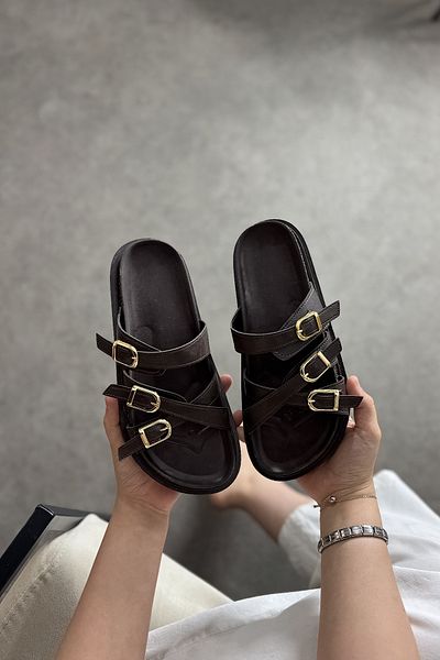 SHOEBELLAS Chani Bitter Brown Piping Detailed Women's Slippers