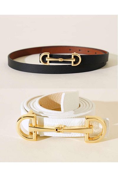 Desre Moda 2-Piece Long Buckle Gold Women's Belt Trouser Belt Dress Belt Shirt Belt Pull Belt