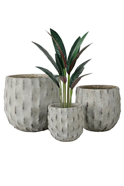 DRAMA HOME Dark Beige Planter Set with Elegant Patterns - Ideal for Artificial Plants and Trees - For Indoor and Outdoor Use