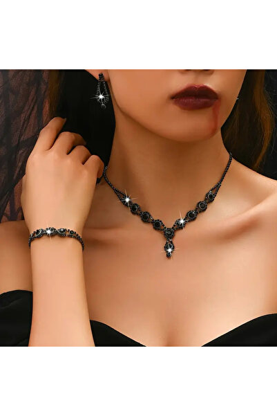 Redhead Şık Zirkon Taş Abiye Kolye Küpe Set