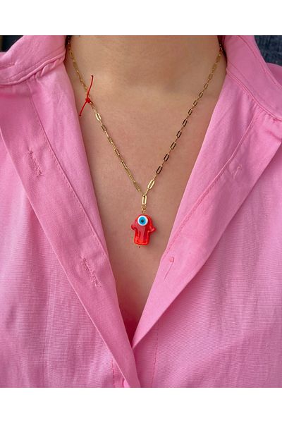 SİRİUS Murano Hamsa Pendant with 316L Steel Chain