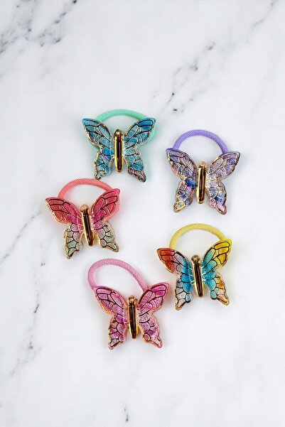 MUTENA Set de 2 elastice colorate pentru păr cu design fluture (1 pereche)