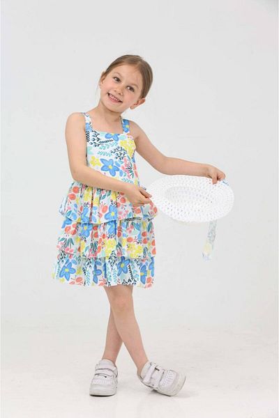 ARBİ kids Copil de sex feminin pălărie cu flori de vară aerobin rochie cu bretele din pânză vacanță