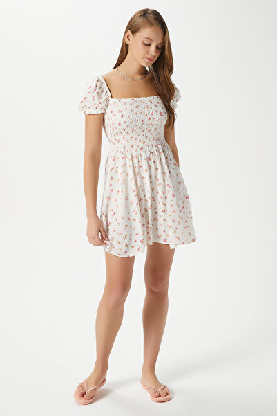 Ritnice Women's Ava Ecru Pink Floral Gipeli Viscose Dress 17870