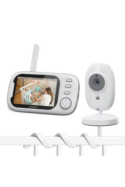 Smart Vibe Hellokid™ Opti 3.5” Wifi Baby Monitor with Nightvision HD, 360° Monitoring, Vox Mode, 8 Songs, White