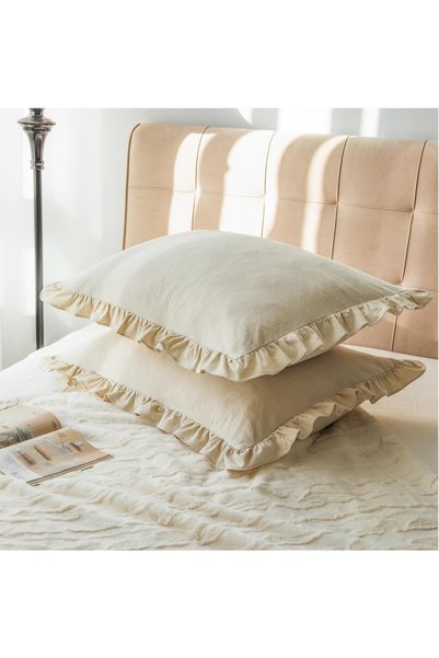 Belomia Home Collection Double Decorative Cotton Pillow Case |   2-Piece Ruffled Raw 50*70 Ornamental Pillow