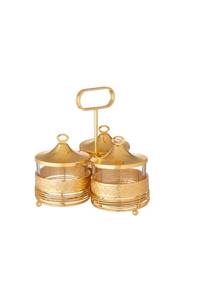Dania Elegantly designed 3-compartment gold stand for dates, sweets and nuts