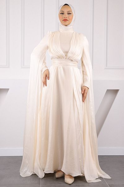 İmajButik Βραδινό φόρεμα με μπεζ λεπτομέρεια ώμου