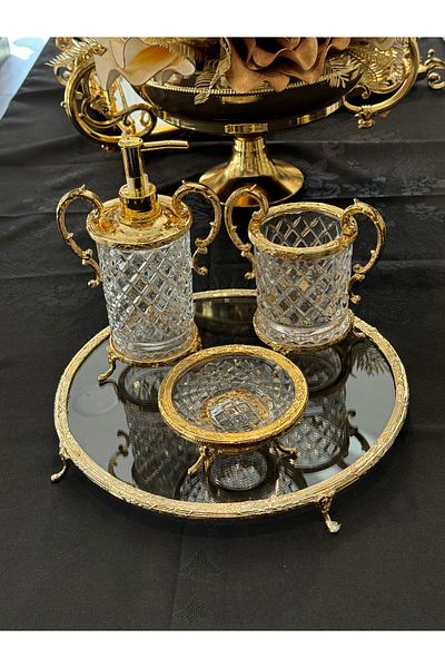 Santara Avangarde Crystal 4 Piece Gold Glass Bathroom Set