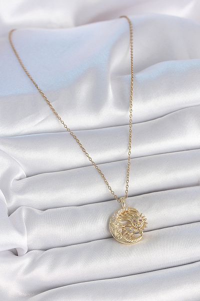 Skygo 316L Steel Gold Color Chain Moon Sun Model Zircon Stone Detailed Women's Necklace - Tj-Bko10057
