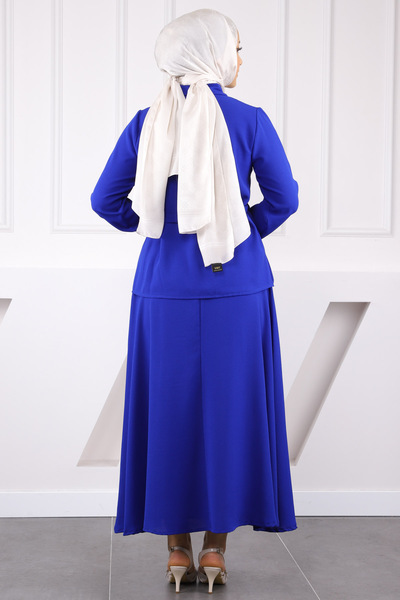 İmajButik Saks Blue Side Tie Shirt Skirt Suit