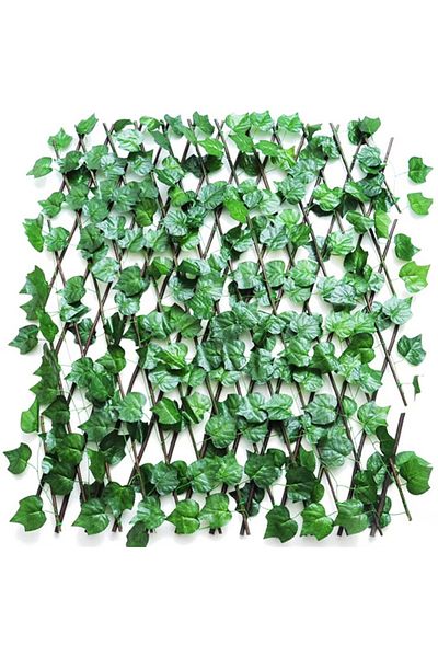 DRAMA HOME Green artificial plant leaves wooden fence