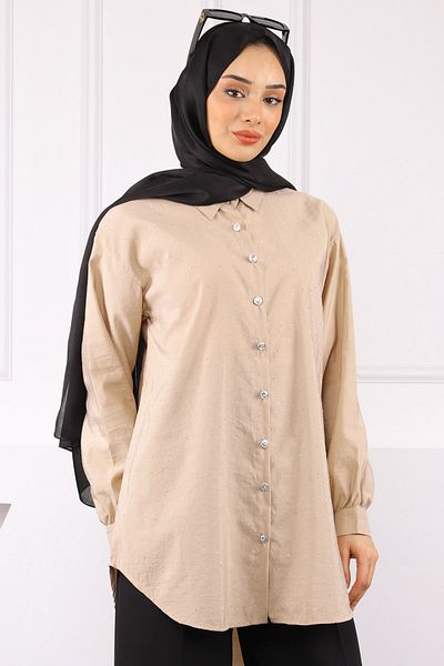 İmajButik Πουκάμισο Modal με κουμπιά από πέτρα βιζόν