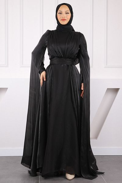 İmajButik Βραδινό φόρεμα με μαύρο ντραπέ με λεπτομέρειες