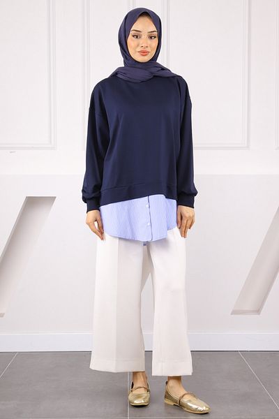 İmajButik Μπλε ναυτικό πουκάμισο Garnished Sweat
