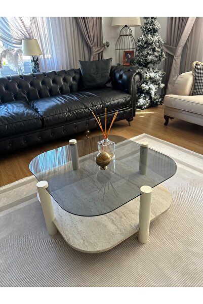 desping Rudder Modern Orta Sehpa Bohem Temperli Camlı Metal Ayaklı 80 x 80 tabla 36 cm yükseklik demonte