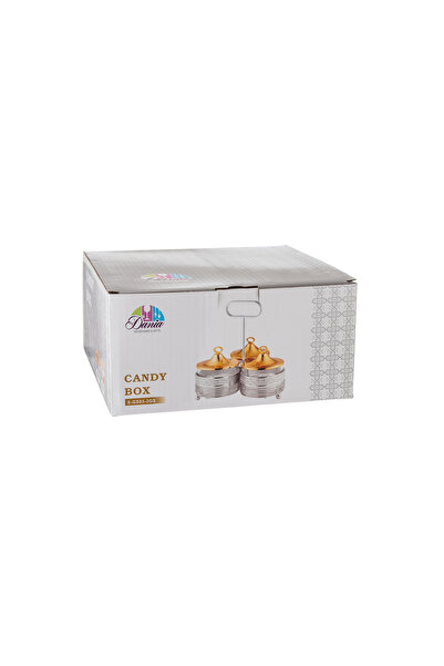 Dania Elegantly designed stand for dates, sweets and nuts, 3 compartments, silver and gold